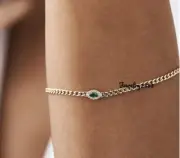1Ct Women's Emerald Simulated 3mm Cuban Link Halo Bracelet 925 Silver 7.5"