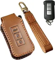 ontto Leather Car Key case fit for Mitsubishi Outlander PHEV Delica D5 Pajero Eclipse Cross for Nissan DayZ B21W ROOX B21A Smart Key Fob Cover Keyring Accessories Key Shell Bag Holder Keychain Brown