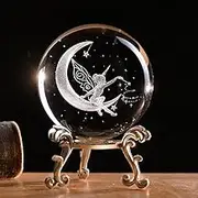 IFOLAINA 3D Moon Fairy Crystal Ball Paperweight Glass Sphere Charming Fairy Figurines for Home Decor for Girl Ornament