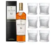 Macallan 12 Year Old Sherry Oak Single Malt with set of 6 Whisky Tumblers 700ml