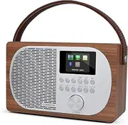 LEMEGA M2P Internet Radio Player,FM Radio Tuner, Bluetooth Speaker, Spotify Connect, Dual Alarms Clock, Kitchen/Sleep/Snooze Timer, Mains and Battery Powered,Colour Display, App Control-Walnut