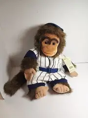 Vintage Hosung Monkey Puppet Squeaker Plush Baseball Player