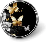 [FZMVSQH] Gold White Butterflies Black Printed Round Button Pin Badges Metal Pinback Buttons 1 Inch Pins for Hat Shirt Clothing Bags Decoration, Circular, Aluminum, Circular, Aluminum