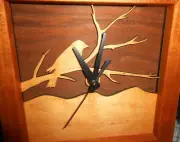 Sabbath Day Woods Bird Silhouette Walnut Maple Craftsman Wall Clock 8" Dimension
