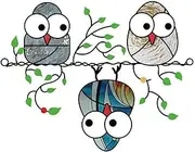 Multicolor Owls on a Wire High Stained Suncatchers Panel, Window Hanging Owl Bird Suncatchers Indoor Window for Bird Lover Home Wall Garden Decor (A)