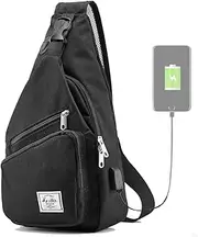 [d'yallee] Sling Bag for Men Crossbody Shoulder Chest Bags Nylon for Travel Gym Sport Hiking with USB Charger Port