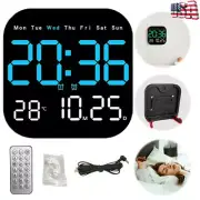 LED Large Digital Wall Clock Remote Control Temperature Date Week Display USB US