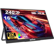 16" 2K 240Hz Portable Monitor, 133% sRGB Portable Gaming Monitor Laptop Monitor