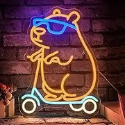 Sign Lamp Cool Capybara Skateboard Neon Sign For Children's Room Bedroom Holiday Decor 39x28cm