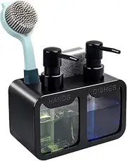 Kitchen Hand Soap and Dish Soap Dispenser Set, CAUWSAI Dual Soap Dispenser with Sponge Caddy and Brush Holder 4-in-1 Organizer for Kitchen Sink Countertop, Useful Kitchen Gadgets - Black