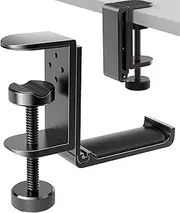 APPHOME Foldable Headphone Stand Hanger Holder, Space-Saving Aluminum Soundbar Stand with Universal Fit for Gaming PC Accessories, Under Desk Clamp Hook Mount, Black