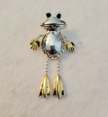 Froggy Frog Pendant Silvertone Goldtone 1.5" X 1" Marked Best No Chain