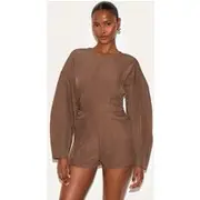 Mushroom Tailored Woven High Neck Cocoon Sleeve Playsuit, Mushroom