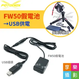 享樂攝影★Fotodiox NP-FW50假電池套裝 轉USB充電 支援行動電源 電源線/電源供應器 for SONY