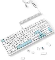 A.JAZZ AK992 99Keys HotSwappable,Bluetooth5.0/2.4G/Wired,Gasket Mount,Mechanical PC Gaming Keyboard,Coiled USB C Cable,1200mAH Battery,DIY Tactile Switch Knob, PBT Keycaps for Win MAC(Beach Blue)