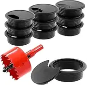 Swpeet 11Pcs Black Desk Cable Wire Grommet Cord with Hole Saw, Tidy Cable Hole Cover Organizers, Desk Wire Cord Cable Grommets Hole Cover and 1Pcs 2-3/4 Inch Tools Hole Saw with Arbor for Office Desk