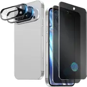 [2+2 Pack] 2 PCS PRIVACY Front Tempered Glass Screen Protector with 2 PCS Camera Lens Protector For Google Pixel 9 Pro XL