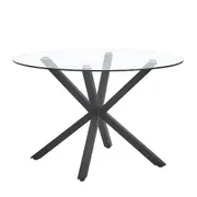 Rylee 4 Seater Cross Legs Round Glass Dining Table Black
