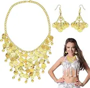 [YUNHENTONG] Belly Dance Jewellery 2 Pieces Indian Earrings Necklace Set Fortune teller Accessories Cleopatra Jewellery Carnival Belly Dance Costume Accessories Gypsy Costume Accessories