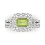 1.70 Emerald Round Cut Halo Real Peridot Promise Bridal Ring set 14k 2 tone Gold