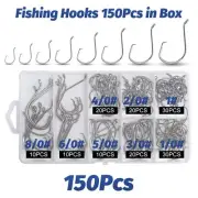 150Pcs Circle Hooks Fishing Hooks Portable Boxed Hooks 8 Specifications of Fi...