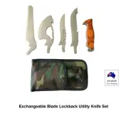 4 Pcs Exchangeable Blade Lockback Utility Knife Set Hunting Survival Collection