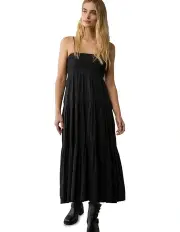 [American Eagle] AE Smocked Tiered Babydoll Midi Dress in Black