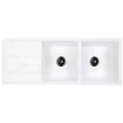 Baiachi Double Bowl and Drainer Granite Kitchen Sink White with Gun metal Waste
