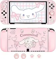 DLseego Protective Case for Nintendo Switch OLED Model, Dockable TPU Cover with 4 Thumb Grips, Shock-Absorption and Anti-Scratch Design Accessories for Switch OLED2021 - Pink Cloud Dog