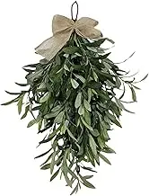 Olive Teardrop Swag, 60cm Artificial Greenery Swag Wreath, Holiday Dangling Ornament with Bow, Elegant Garland Decoration for Wedding Birthday Party Festival