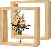 uxcell 2-Pack Dried Flower Frame, 6 x 6 Inch Double Acrylic Wooden Dried Flower Photo Floating Frame for Tabletop/DIY/Handicrafts [Wood Color]