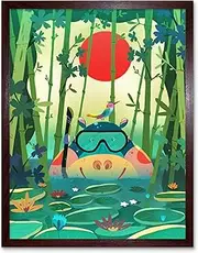 Jungle Animals Swimming Hippo Art Print Framed Wall Decor 9X7 inch