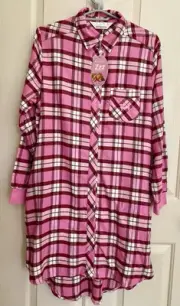 NWT PETER ALEXANDER PINK CHECK BAMBOO FLANNELETT NIGHT SHIRT SIZE M
