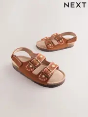 Tan Brown Embroidered Wide Fit (G) Touch Fastening Strap Corkbed Sandals (AM2981) | $26 - $35