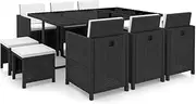 11 Piece Outdoor Dining Set with Cushions Poly Rattan Black, Conversation Sets