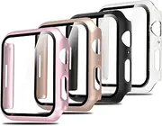 Simpeak 4-Colors Slim Hard Screen Protector Case Compatible with Apple Watch Series 9 8 7 41mm, HD Clear, Full Protection Bumper Case Compatible with iWatch 9 8 7, Rose Gold, Pink, Black, Clear (41mm)