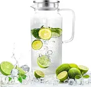 Glass Pitcher with Lid and Spout 2 Liter, Ekvinor Water Pitcher for Fridge, Glass Carafe for Hot/Cold Water, Large Iced Tea Pitcher for Coffee, Juice and Homemade Beverage