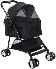 Pet Stroller Pet Stroller Four-Wheel Pet Stroller Folding Pet Stroller Lightweight Pet Stroller Outdoor Pet Stroller Small Pet Stroller(Black,Medium)