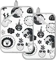 Oven Pot Holders Heat Resistant Scandinavian White Cartoon Cute Animal Potholders for Kitchens with Pocket Hotpads for Cooking Oven Mitts 2 Pack