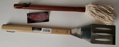 Charcoal Companion BBQ Grilling Spatula & Sop Sauce Basting Mop Wood Handles NEW