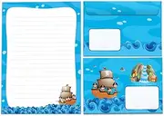Writing Paper Set Letter Pad with Envelope for Girls Boys Kids Motif Pirate Letter Paper Pad Lined (A5 Pad with 25 Sheets + 15 Envelopes)