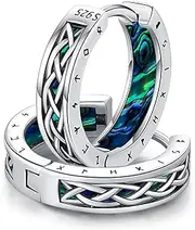 [Amavive] Viking Earrings Men Celtic Boy Hoop Earrings 16mm 925 Sterling Silver Huggie Rune Hoop Sea Turtle Black Blue Earrings for Women Viking Jewelry Gifts