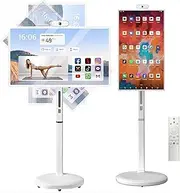 Portable Smart TV with Touchscreen Display, 32-Inch Mobile Smart Touch Screen, 10500mAh Battery, Rolling TV on Wheels with Voice Control Android OS 8G RAM+128G Storage Built-inwith Remote Control