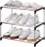 [Jucaifu] Stackable Small Shoe Rack, Entryway, Hallway and Closet Space Saving Storage and Organization (3-Tier, Black)