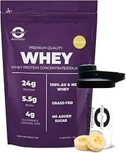 Pure Product Australia - Whey Protein Concentrate & Isolate -100% Premium Grass Fed AU & NZ Whey - 24g Protein per Serve - Non GMO - 3kg (99 Servings) - Banana + Glass shaker