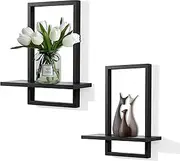 Floating Shelves for Wall,Square Storage Shelf Set of 2,Rustic Wood Home Decor Plants Hanging Display Chic for Living Room Bedroom Bathroom Office,Oak Frame,L+S,Black