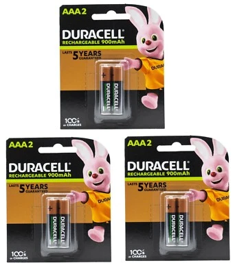 6 x GENUINE Duracell AAA 900 mAh Rechargeable Battery (3 x Pack of 2) Brand New