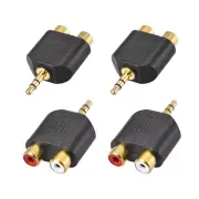 3.5mm Male to 2 RCA Female Splitter Black 4Pcs for Stereo Audio Cable Convert