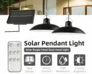 Solar Power LED Hanging Light Indoor Outdoor Pendant Lamp+Remote one/twin lights