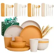 Wheat Straw Dinnerware Sets - Yellow w/Wheat Plates Bowls & Utensils Safe